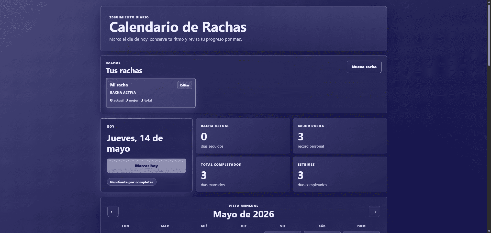Calendario de Rachas